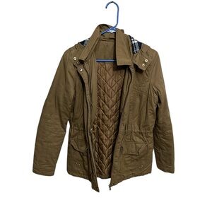 Classic Brown Quilted Jacket with Plaid Hood